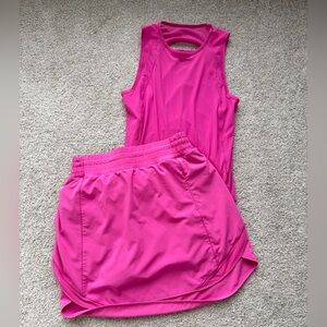NWOT Lululemon sonic pink matching set sculpt tank and hotty hot skirt Size 8
